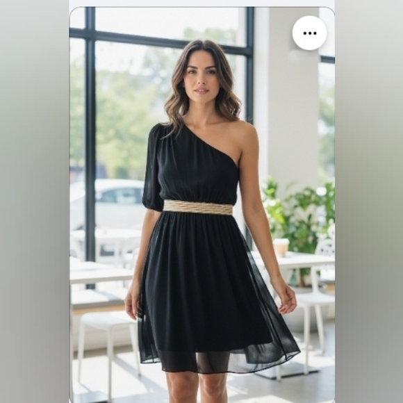 Dresses & Skirts - Sexy One Sleeve Lil Black Mini Dress w sheer overlay